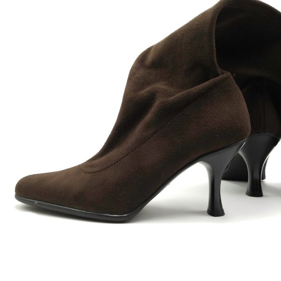 Women's Genuine Stretchy Italian Suede Vintage Brown Boots By Gasoline Brand - Picture 3 of 10